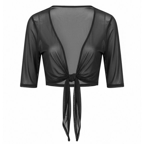XIAOCHA Tie-Front Cropped Shrug for Women Three-Quarter-Sleeve Everyday Casual Cover-Ups