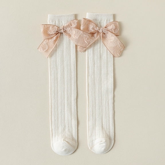 Ougyinr Kids Baby Girls Knee High Socks Toddler Bow Mesh Long Stockings Spring/Summer Socks