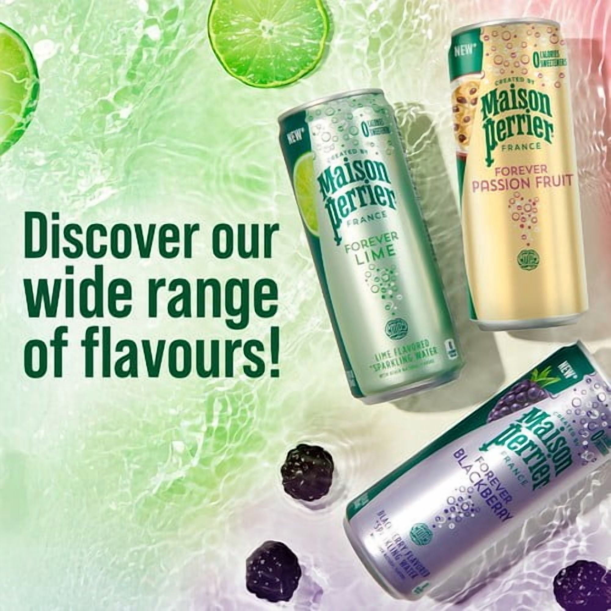 Maison Perrier Forever Blackberry Sparkling Water cans 4 x 330ml, British Import (Pack of 2)
