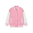 thumbnail image 2 of JanJean Kids Boys Girls Baseball Jackets Contrast Color Stand-Collar Varsity Jacket Casual School Pink 140, 2 of 3