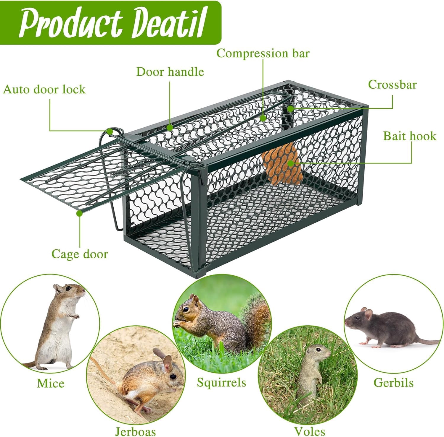 2 Pcs Humane Rat Trap Chipmunk Rodent Mouse Squirrel Trap Small Live Animal Mouse Voles Hamsters Live Cage Rat Mouse Cage for Mice Easy to Catch and Release (Green)
