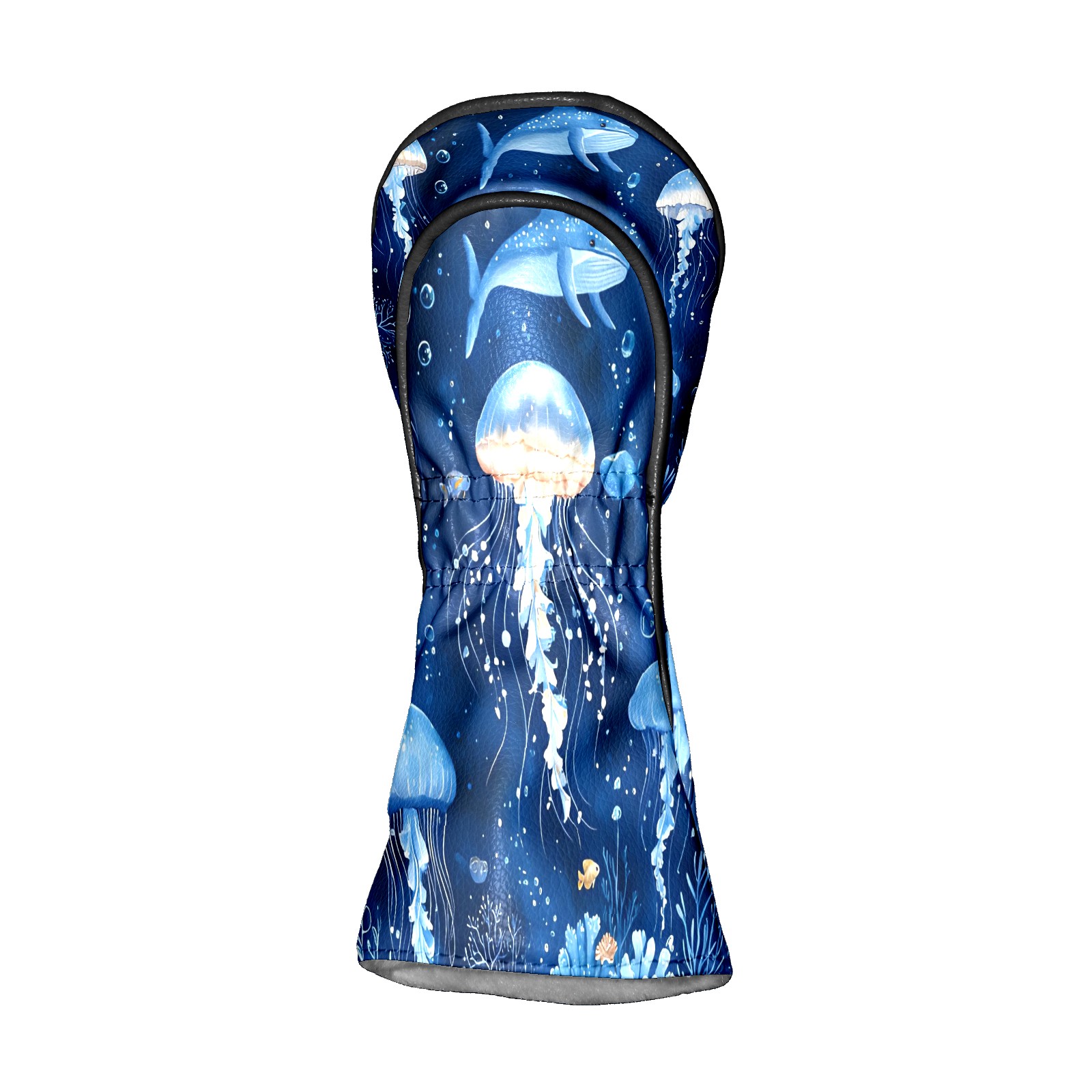 Golf Club Covers, Blue Jellyfish Sea Premium PU Leather Driver Hybrid Putter Head Covers with Velvet Lining, Waterproof Golf Gifts for Men Women