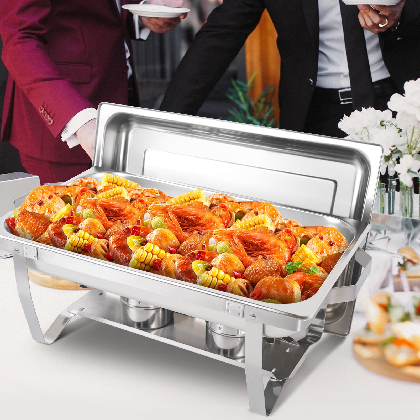 IMACONE 4-teiliges Chafing Dish Set – 8QT Edelstahl, Rechteckig, Mit Deckel & Brennerhalter, Für Catering & Partys