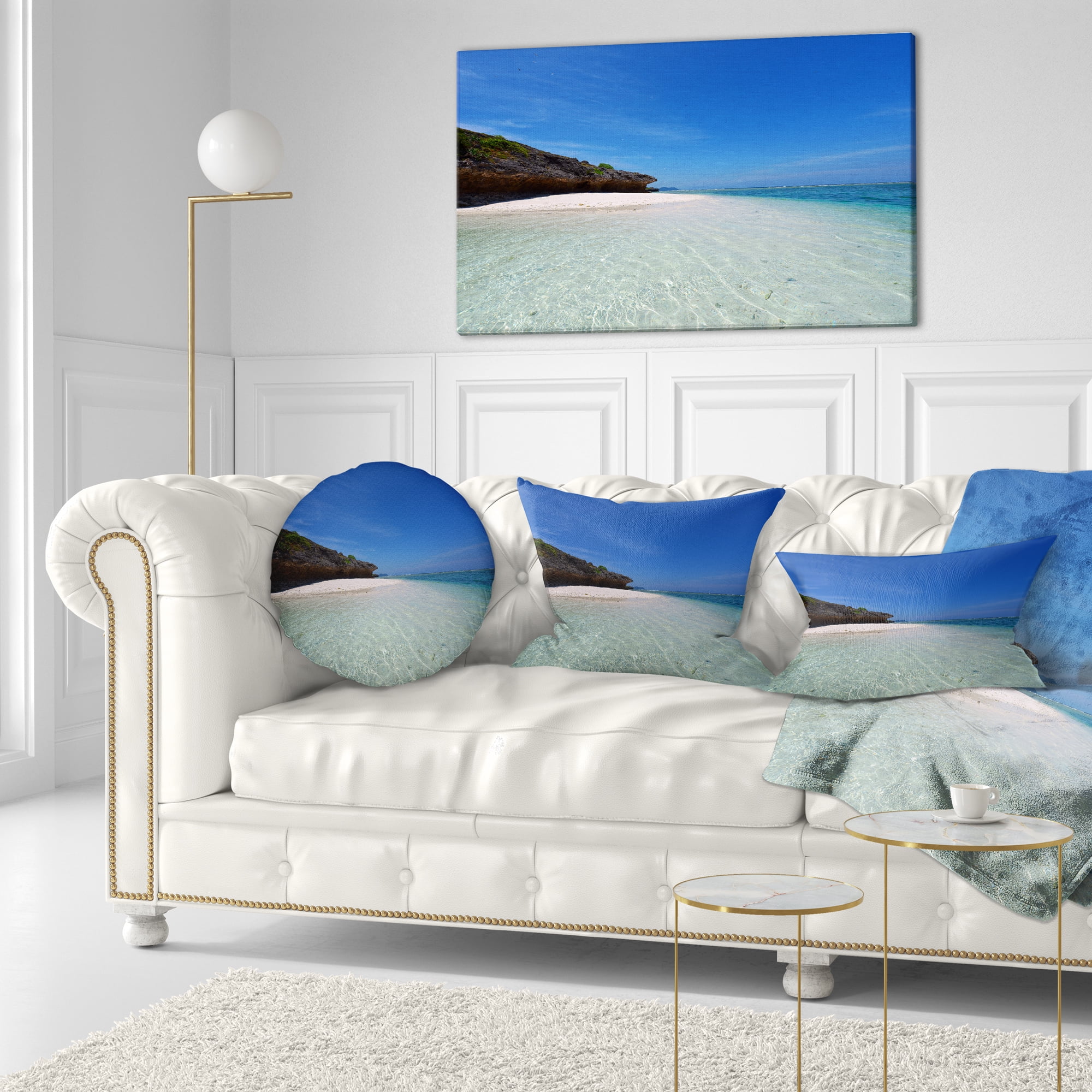 Designart 12" x 20" Blue Polyester Throw Pillow