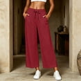 thumbnail image 3 of Hurxie Women's High Waist Pants Loose Cropped Palazzo Pants Casual Summer Beach Trouser Watermelon Red,M, 3 of 8