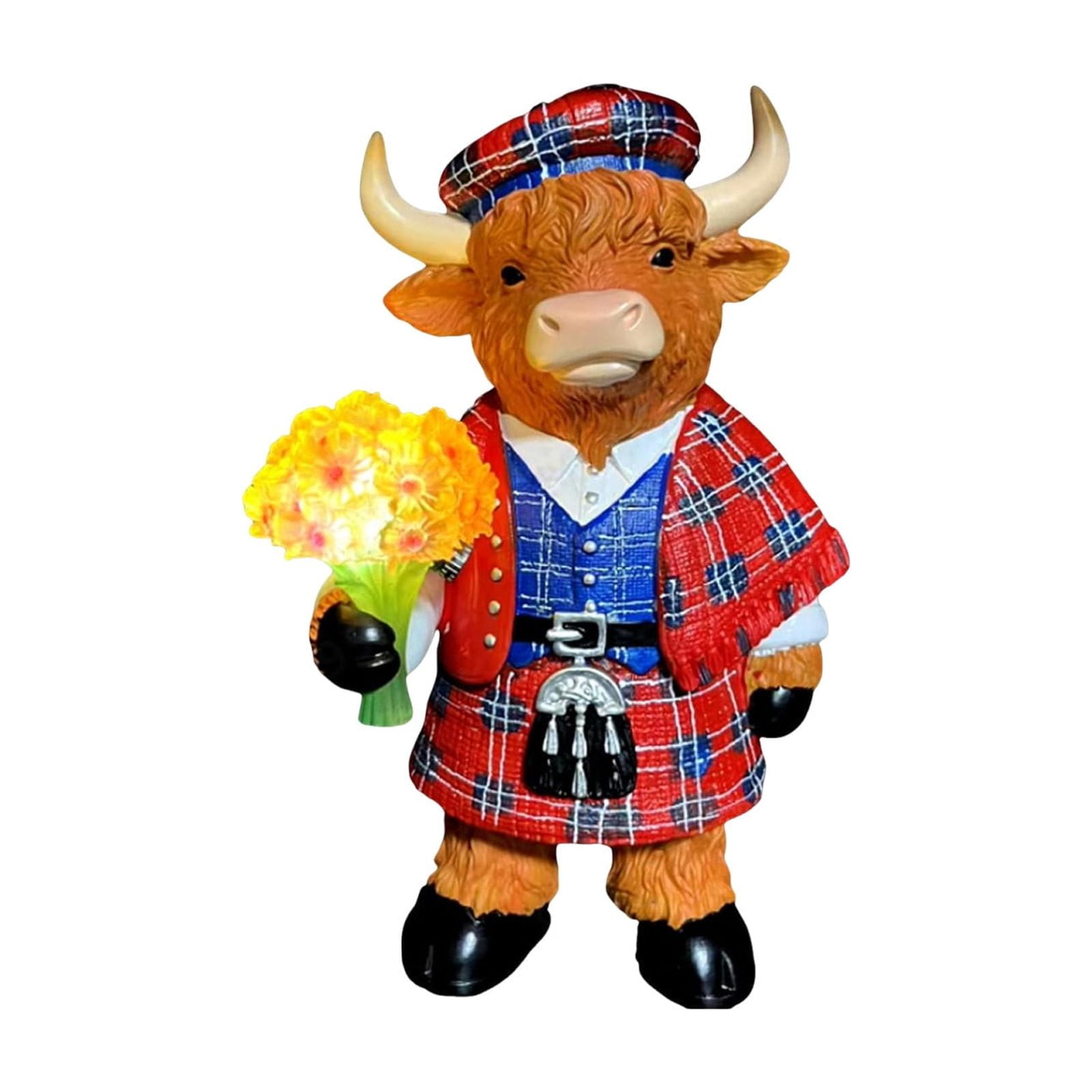 10" Scottish Cow Bouquet Night Light, LED Table Lamp with Adorable Highland Cow Figurine for Bedroom Desk, Cozy Christmas Spring Home Decor Gift