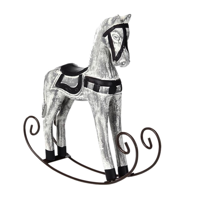 Wooden Crafts Rocking Horse Figurine Collectible Ornament Wedding Home Decor , Gray