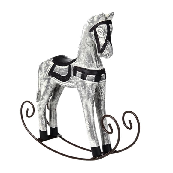 European Style Horse Statue Desktop Decoration Wooden Rocking Horse Ornament Gifts Gray