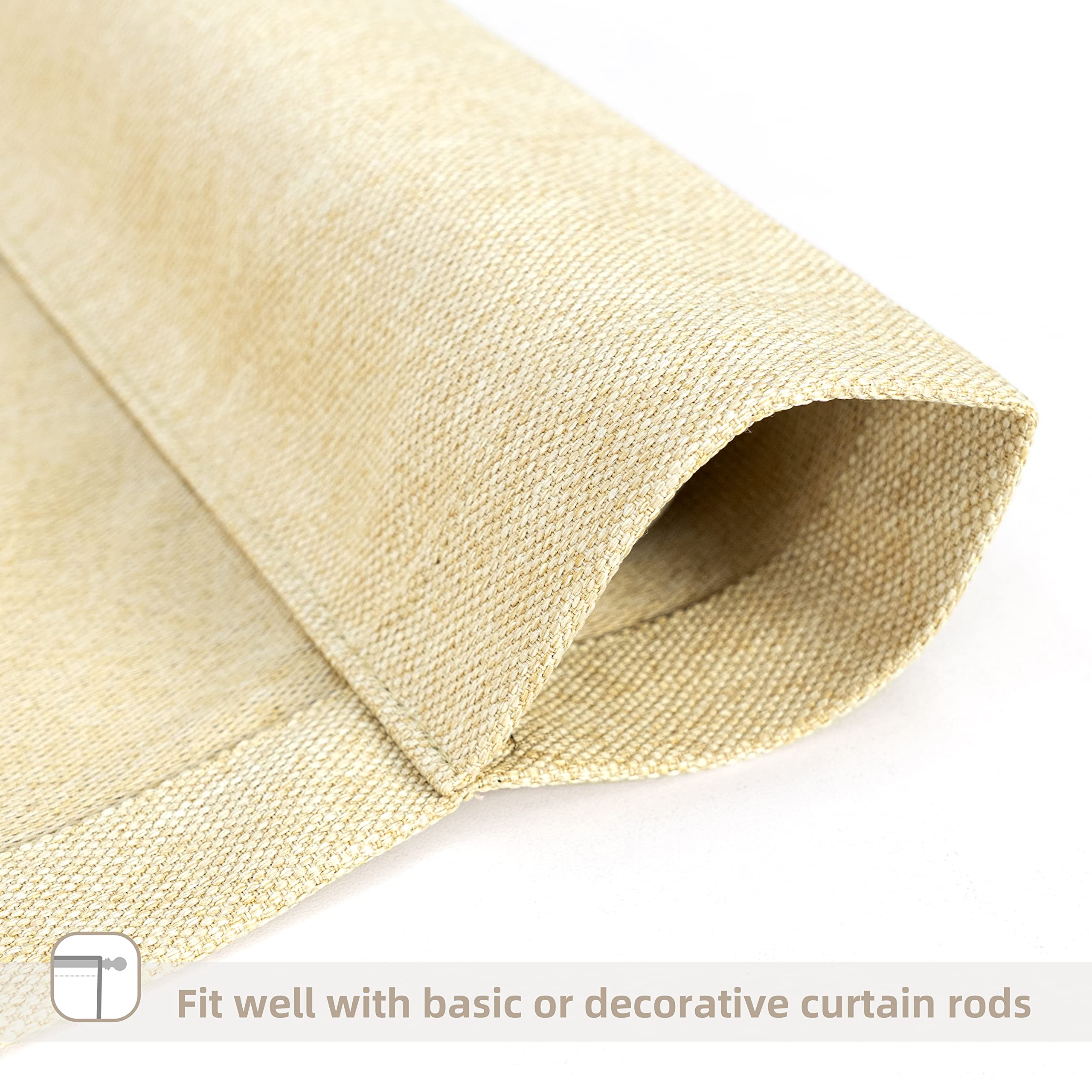 DriftAway Faux Linen Textured Solid Color Blackout Tie Up Curtain for Kitchen Decorative Adjustable Balloon Rod Pocket Window Curtains for Small Window 63"L x 42"W Beige