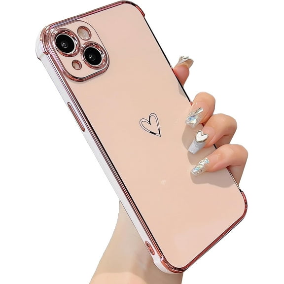 ZUKKASHAN Compatible with iPhone 15 Case for Girls Women, Flexible Silicone Protective Phone Case with Cute Love Heart Pattern Gold Edging Shockproof Bumper Cover for iPhone iPhone 15