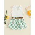 thumbnail image 2 of FEORJGP Kids Girls Summer 2 Piece Outfits 6M 12M 18M 2T 3T 4T Toddler Sleeveless Vests Solid Lapel Tank Tops Floral Checkerboard Print Skirts A-line Sn Casual Cool Clothes for Daily Vacation, 2 of 7