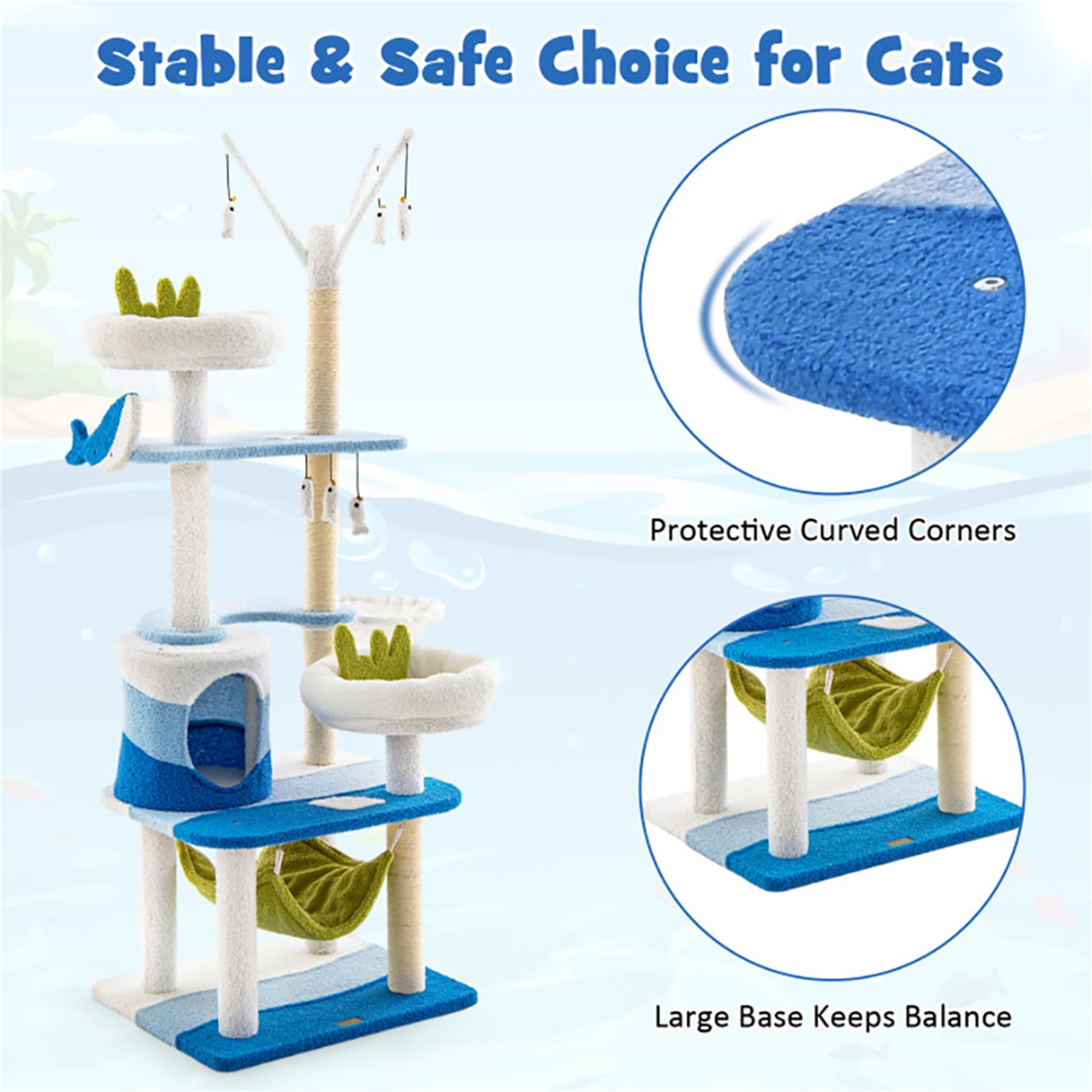 Kadyn 65" Cute Cat Tree Tower for Indoor Cats, Ocean World Cat Condo with Sisal Scratching Posts, Plush Perches, Kitten Cat Tree Tower Activity Center, Blue Kadyn 65" Cute Cat Tree Tower for Indoor Cats, Ocean World Cat Condo with Sisal Scratching Posts, Plush Perches, Kitten Cat Tree Tower Activity Center, Blue
