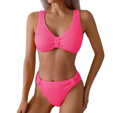 Two Piece Swimsuit For Women Stripes Solid Color Split Bikini Sexy Beachwear Tankinis Set Red Women S Swimwear XL