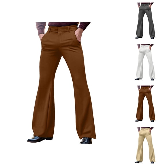 Bell Bottom Pants for Men 2026 Retro Casual with Pockets Dress Pants Flared Trousers 70s Disco Outfits