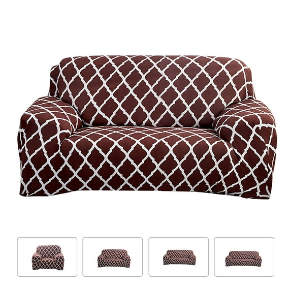 CJC Universal Stretch Geometric Loveseat Cover for 2-Seater-Elastic Couch Slipcover-for Living Room, (Coffee)