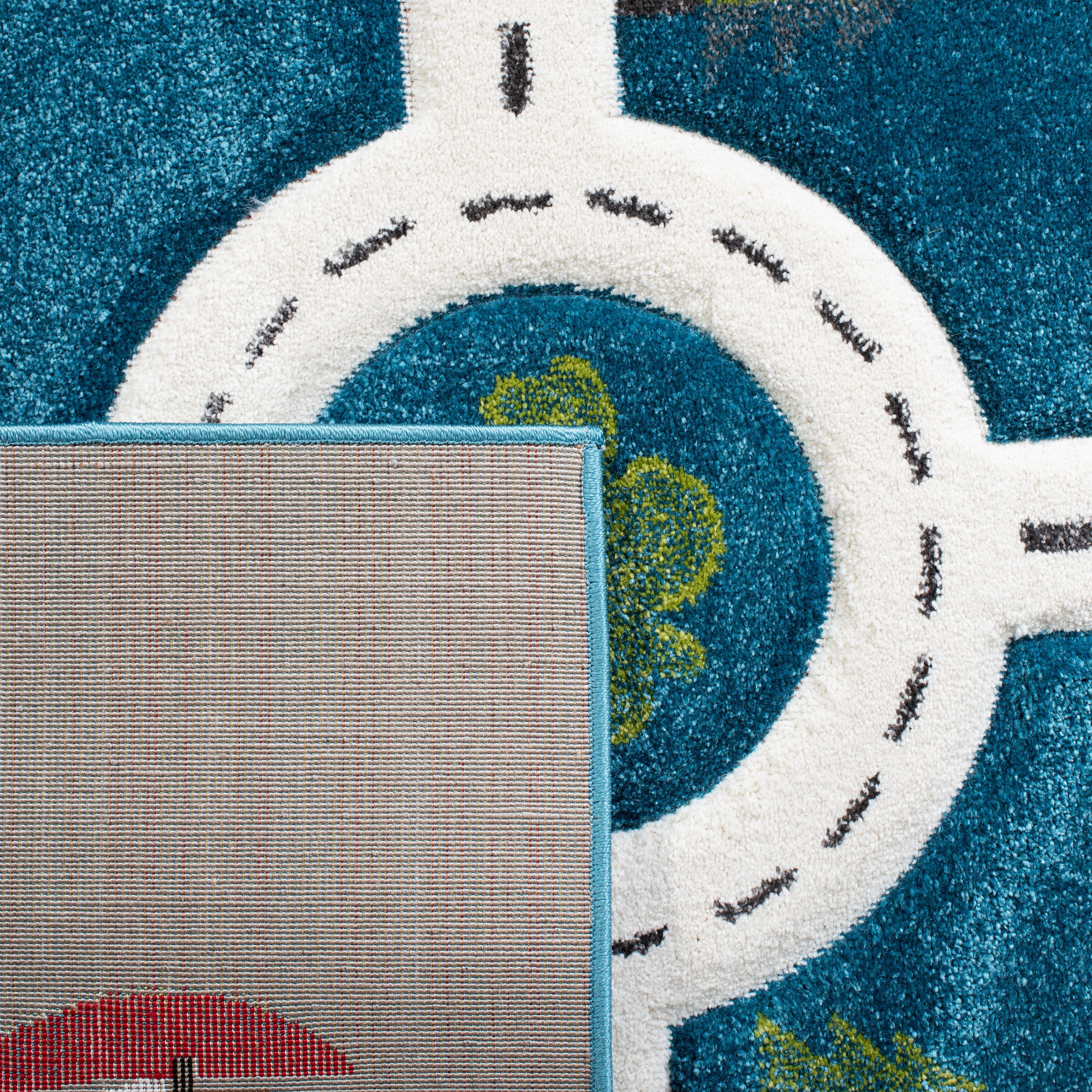 SAFAVIEH Carousel Kids Devan Train Track Area Rug, Turquoise/Ivory, 3' x 3' Square