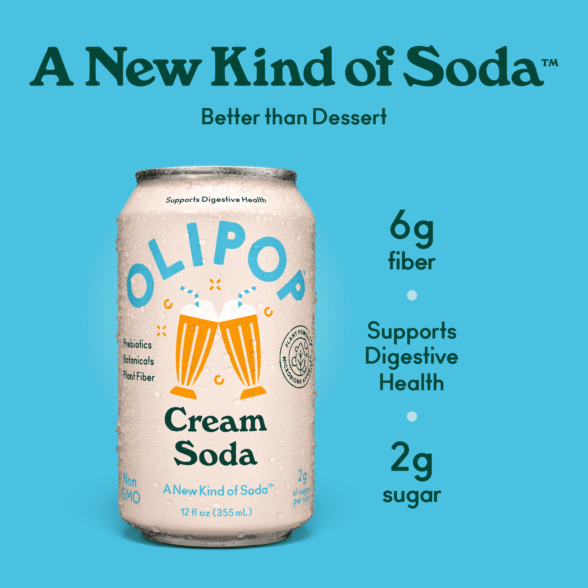 (6 pack) OLIPOP Prebiotic Soda, Cream Soda, 12 fl oz, 4 Pack, Pantry Packs (24 Total Cans)