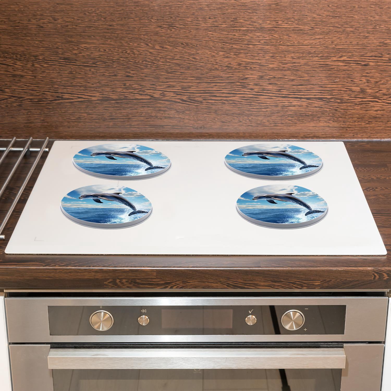 Stove Burner Covers 4 Pcs for ,dolphin jumping out of the sea Beautiful Pattern, Round Gas Stove Burner Cover 8Inch And 10Inch