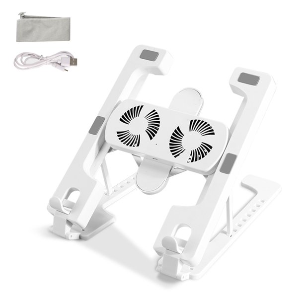 Soporte plegable para computadora portátil, altura ajustable, estante de enfriamiento de CPU con ventiladores dobles, soporte para regazo, soporte para juegos, jugador blanco Guardurnaity EL005302-02B