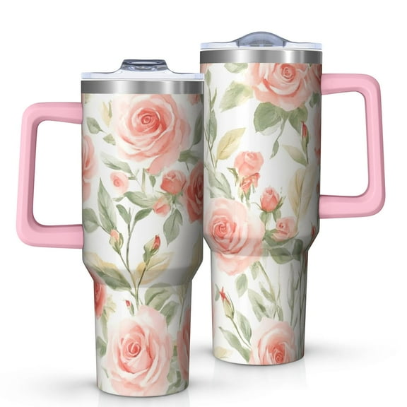 OBREWU Pioneer Flower Tumbler with Handle and Lid,Pioneer Flower 40oz Double Wall Vacuum Insulated Tumbler,Cups Gift for Women and Men