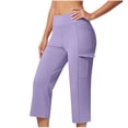 thumbnail image 3 of cocolona Women's Summer High Waist Cargo Capri Pants Casual Solid Color Stretch Loose Workout Yoga Cropped Pants with Pocket, 3 of 5