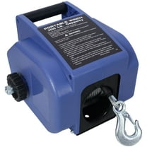 12V Trailer Winch – 3500 lbs, Reversible Electric Winch, Galvanized Rope, Power In/Out, Manual Option, Blue Casing