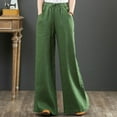 thumbnail image 2 of ShomPort Cotton Linen Pants for Women Elastic High Waist Drawstring Long Pants Wide Leg Loose Trousers (Green 23), 2 of 5