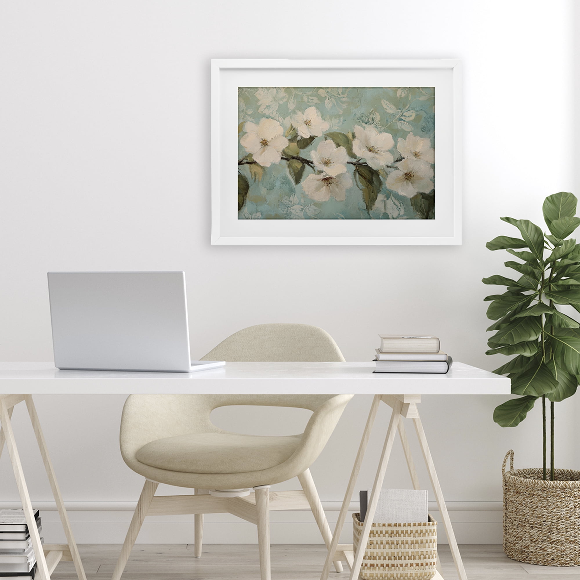 Stupell Industries Serene Flower Branch Blooms White Framed Print Under Glass, design by Petal Prints Design