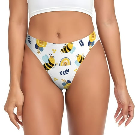 Qokaie Bees And Rainbows Printed Women s Cotton Thong Underwear  Sexy Breathable Panties G-string-Large