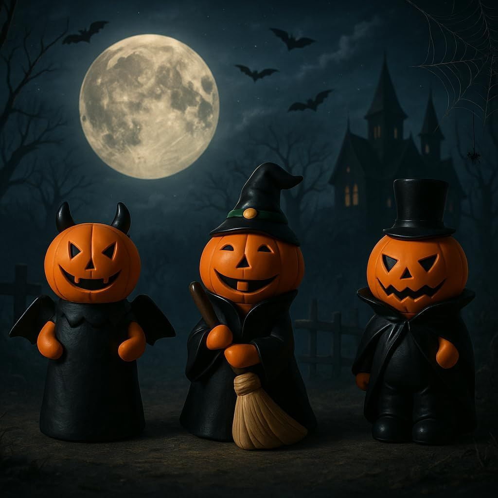 Set of 3 Mini Pumpkin People Figurines for Halloween Table Decor