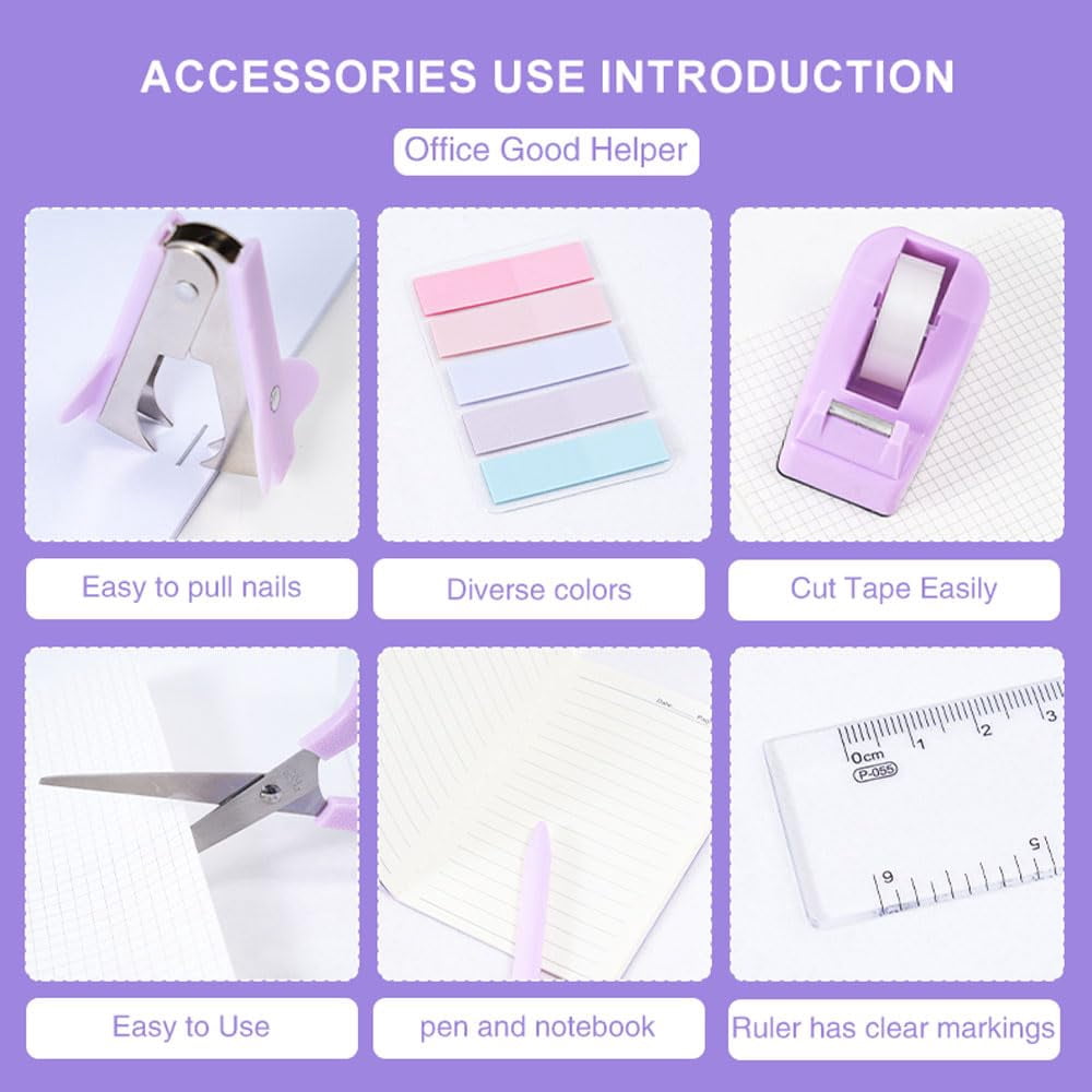 Purple Desk Organizers And Accessories With Organizer 360° Rotating Pen Holder Office Supplies  Cute Stationery Set