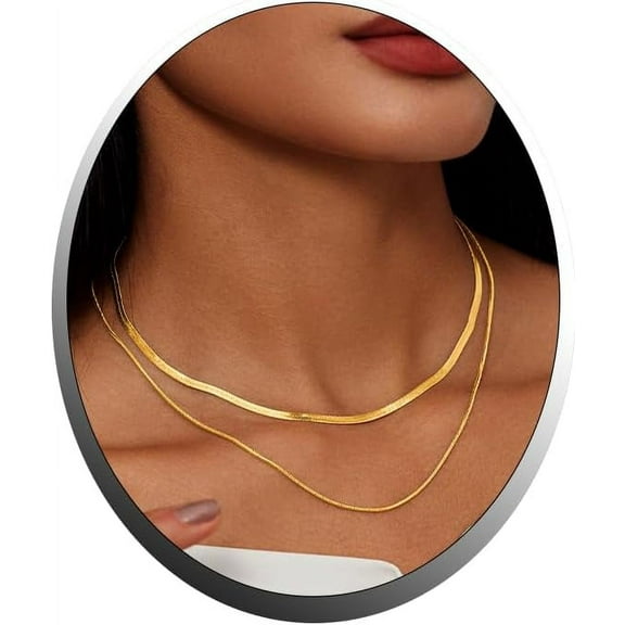 14K Gold Plated Necklace for Women Wave Chain/herringbone necklace/Box Chain/Figaro Chain Necklace Set Jewelry Gift Tarnish free Waterproof