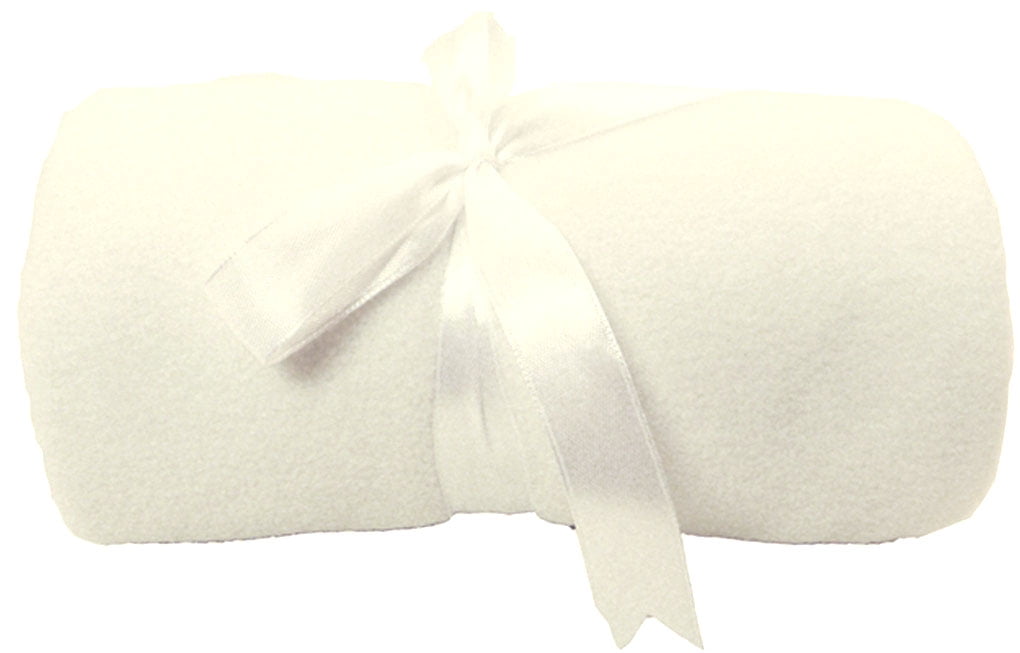 AMC(TM) Fleece Baby Blanket with Ribbon Tie 30x40 Inches, Vanilla