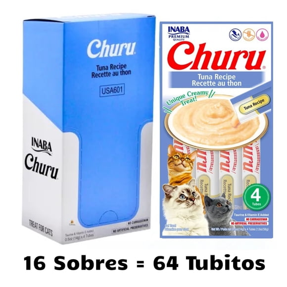 Caja 16 Sobres Churu Atún Sobre con 4 Tubos de 14 g