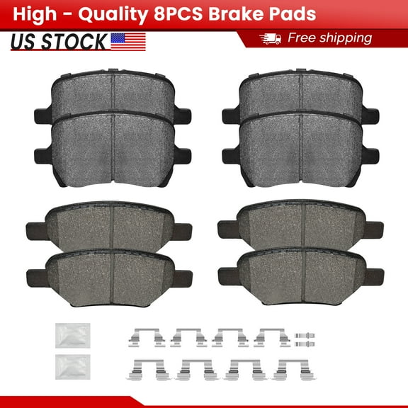 ACB ZONE Front and Rear Ceramic Brake Pads with Hardware for Chevrolet Malibu Pontiac G6 Saturn Aura (P-1160, P-1033)