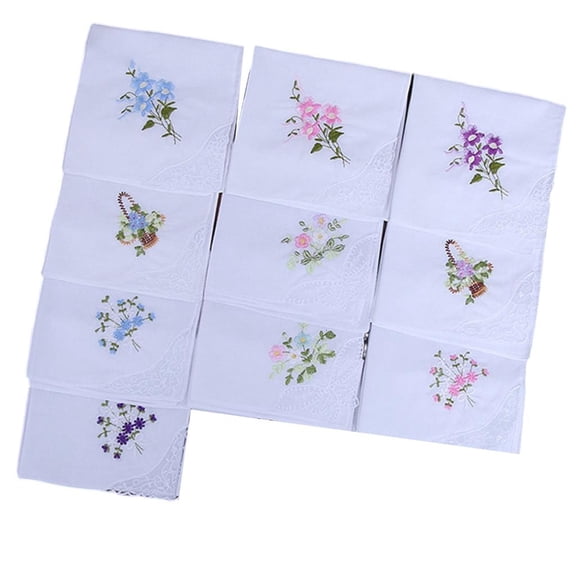 Weflink 10pack Elegant Flower Embroidery Cotton Handkerchief Multipurpose Handkerchief