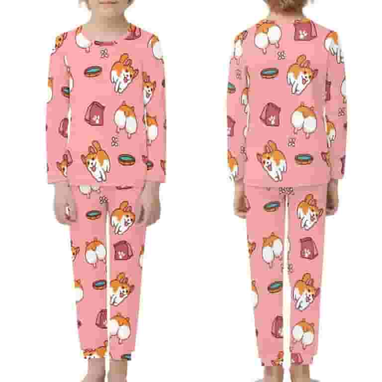 【日本未発売】 FKELYI Cartoon Corgi Pajama 2pcs Polyester Kids Sleepwear Girls