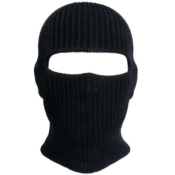 Collection Fleece 1 Hole Mask Winter Knit Ski Hat Ribbed Beanie Winter-Wool Mask Knitted Full Face Cover for Men Women Cold Weather Gear Skiing Black One
