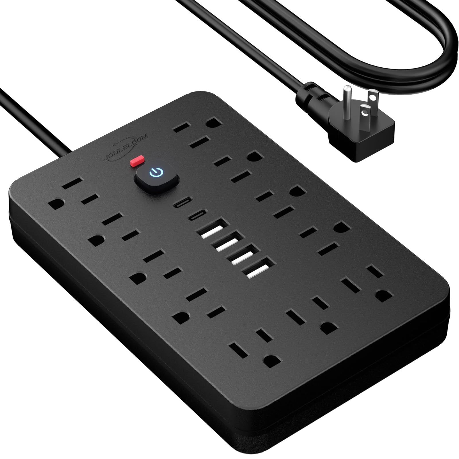 15 Ft Flat Plug Surge Protector Power Strip 11 Multiple Ac Outlets With 6 Usb Ports (2 C)  15 Feet Extension Cord 1250w/10a One Touch Button 17 In 1 Compact Powerstrip