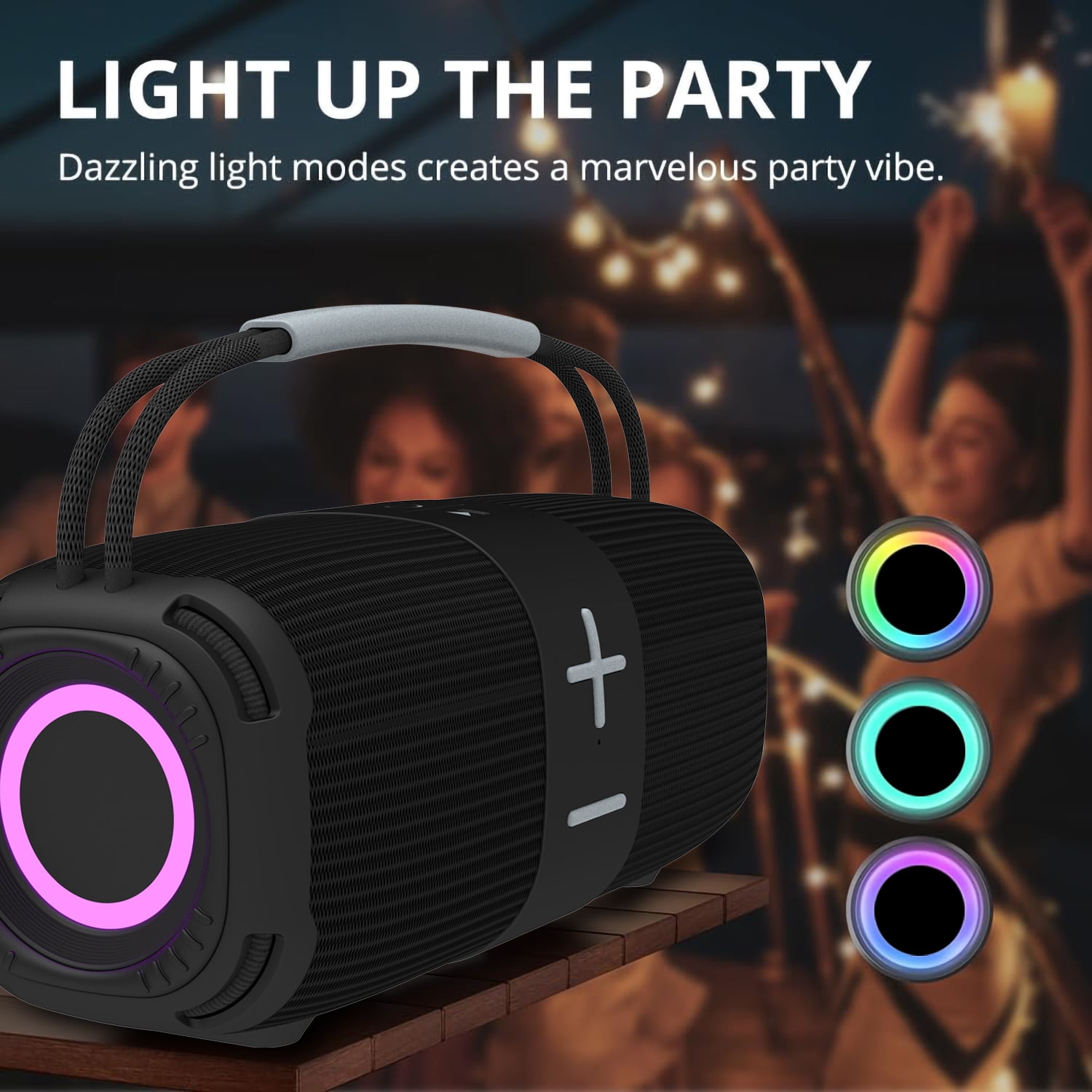 Babyltrl Portable Bluetooth 5.3 Speaker,Wireless Speaker with Dynamic LED Lights and Powerful 360° Sound,TWS Pairing,Outdoor Music Party Show,Black
