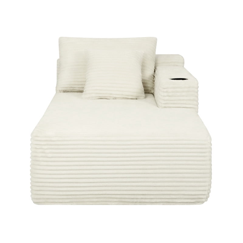 38''W Single Chaise Lounge with Right Cup Holder & Storage Pocket, Boneless Floor Sofa Accent Chair with Pillow