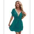 thumbnail image 2 of Robe de Plage Ample à Manches Courtes pour Femmes, Col en V Profond, Vert, TG, 2 of 8