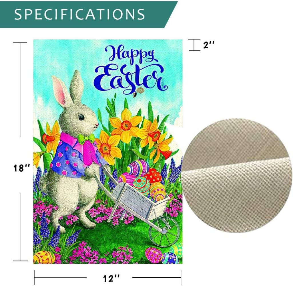 MilcTabe Happy Easter Bunny Garden Flag Double Sided Decorative Spring Egg Lily Rabbit Peeps Small House Yard Outdoor Flag for Garden Lawn Farmhouse ...