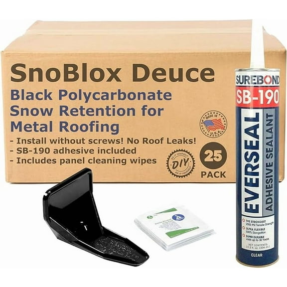 (25) Black Roof Ice Guard Snow Guard Snow Stops for R-Panel PBR and Standing Seam Metal Roofing (with Adhesive)