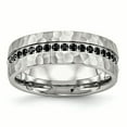 thumbnail image 1 of Bague Martelée CZ Noire Brossée et Polie en Acier Inoxydable 8 Dimensions, 1 of 7