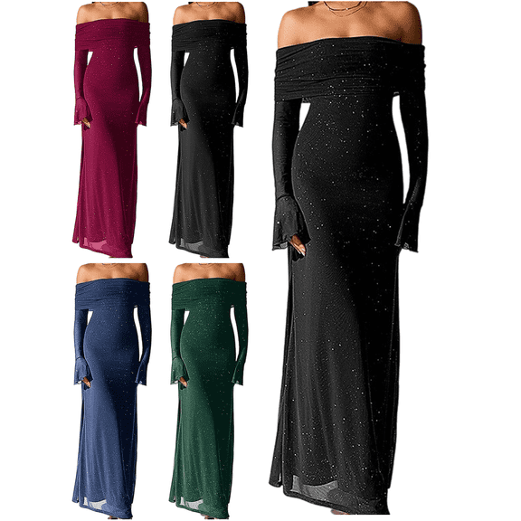 Mifsaly Wedding Guest Dresses for Women Off Shoulder Sequin Dress Bodycon Maxi Evening Gowns Flowy Cocktail Party Fashion Outfits 2026 M