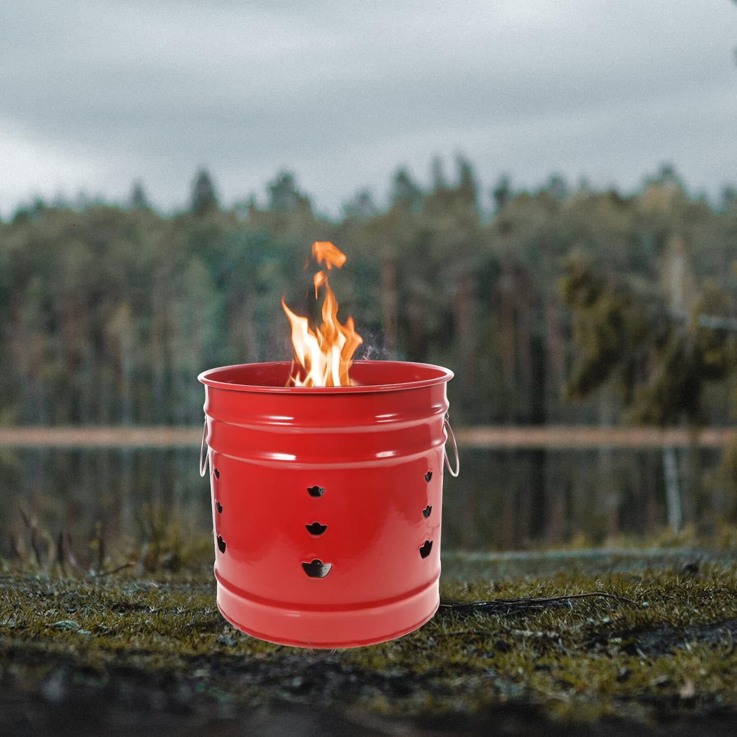 Enamel Burn Barrel Incinerator Can Metal Garden Fire Pit Cage Yard Debris Furnace Burning Bin Bucket for Ancestor Money Waste Garden Leaf Wood Bonfire