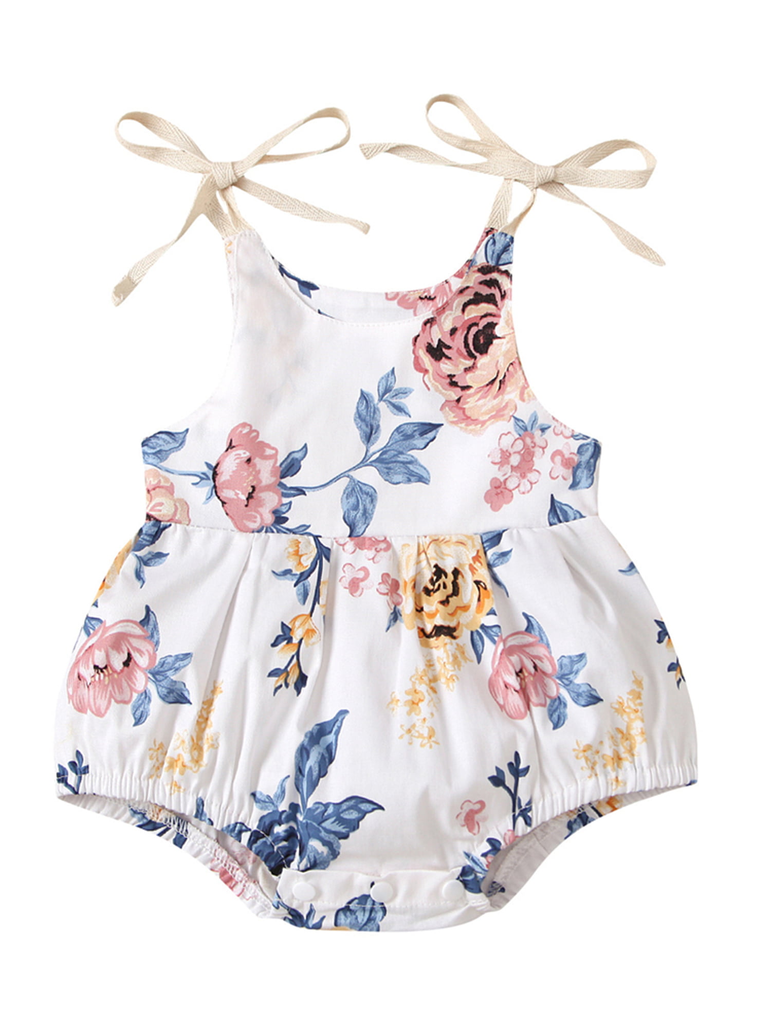 Infant Newborn Baby Girl Floral Print Strappy Jumpsuit Romper Blaysuit Bodysuit 