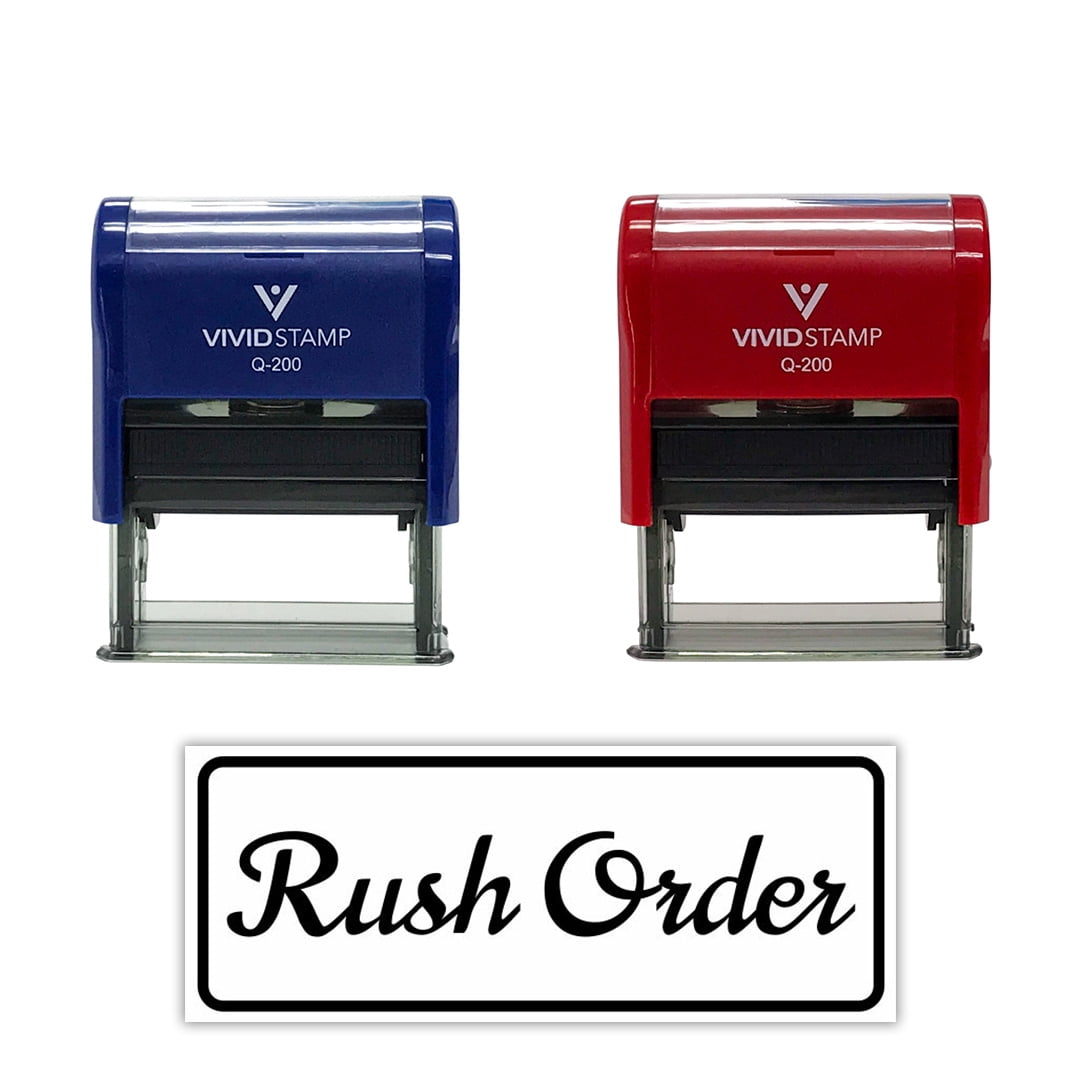All Quality Rush Order Self-Inking Rubber Stamp | Business and Packaging Stamps (Blue Ink) - Q-200