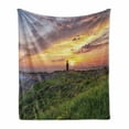 thumbnail image 1 of Massachusetts Soft Flannel Fleece Blanket, Calm Scenery with a Lighthouse American Landscape Nature Illustration, Cozy Plush for Indoor and Outdoor Use, 70" x 90", Green Multicolor, by Ambesonne, 1 of 6
